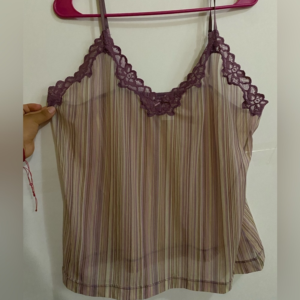 Purple lace and sheer cami top